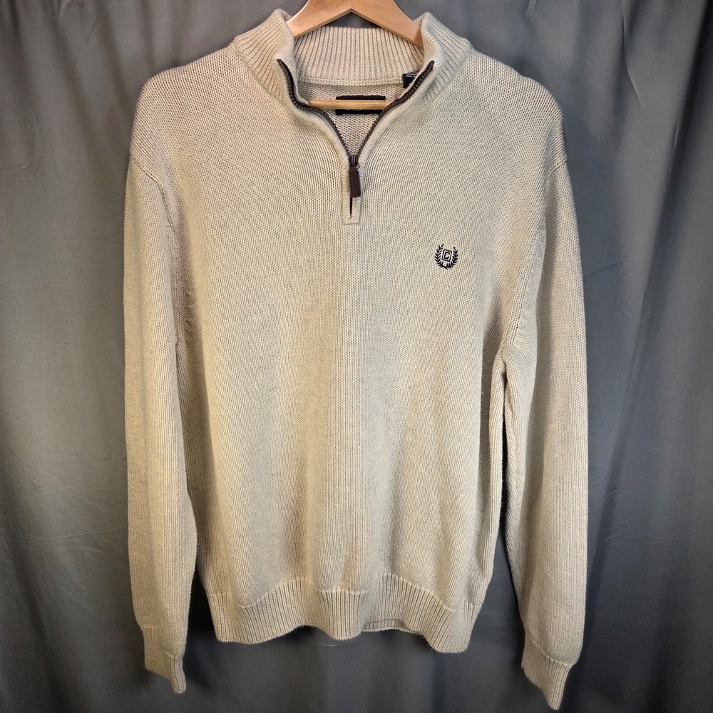 Chaps Casual Sweater Men's XL White 1/4 Zip Mock Neck Cotton‎ Knit Pullover Dad
